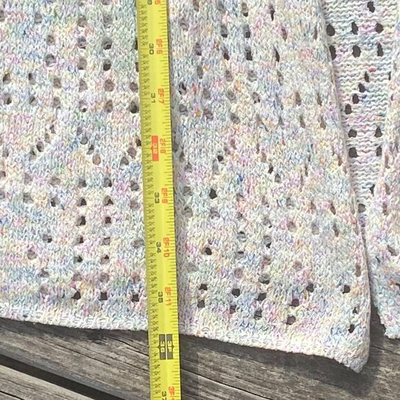 POL Boho Knit Open Front Short Sleeve Cardigan Sweater Pastel Sz M Crochet Beach - Picture 11 of 13